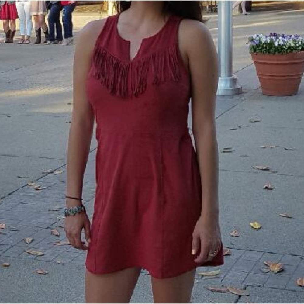 Express Burnt Orange Fringe Mini Dress